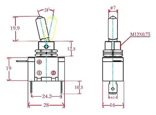 Bouton commutation bascule voiture 12V 20A SPST LED rouge - 3