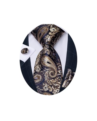 Image of DiBanGu Mens Paisley Tie Sets Silk Jacquard Woven Floral Necktie and Pocket Square Cufflinks Wedding Business Party