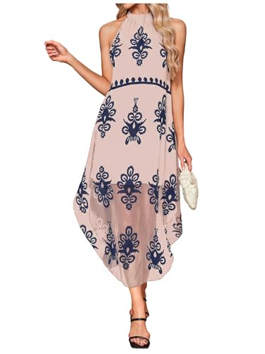 Image of Verdusa Women's Summer Dress Halter Flowy Asymmetrical Western Dress Boho Vacation Outfits