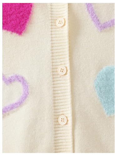 Floerns Girl's Heart Pattern Long Sleeve Cardigan Button Down Crew Neck Sweaters4