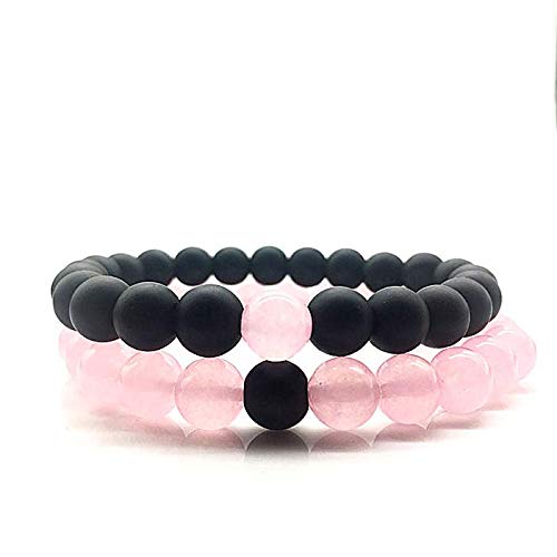 OtherCouple Accessories Pink jade And Black Matte Agate Stones and Gold agate Stones Bracelet, Stone, Agate