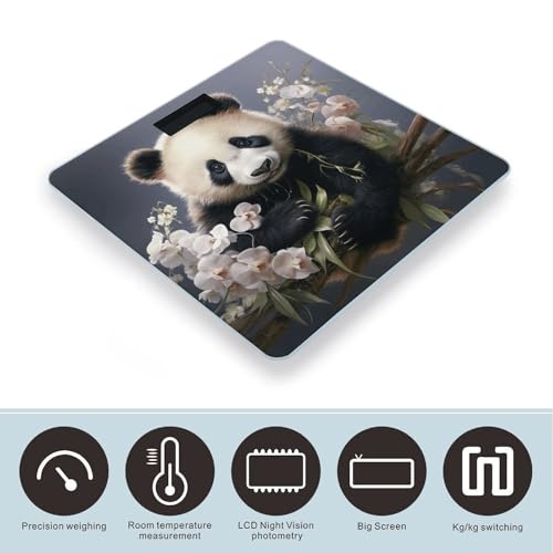 Báscula digital de baño Panda con flor, moderna y compacta miniatura 3
