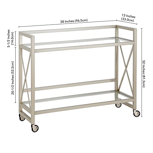 Holly 38'' Wide Rectangular Bar Cart In Satin Nickel #TOP6