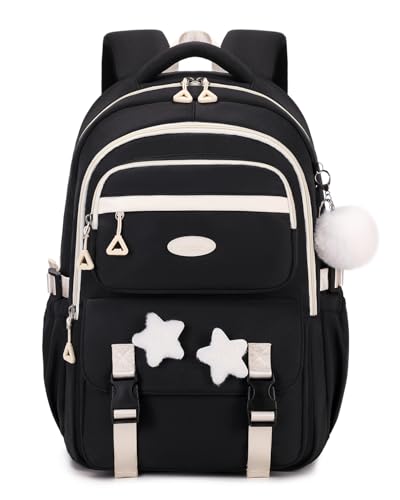 DivingBirds Cartable Fille Primaire CP CE1 CE2 CM1 CM2 Sac a Dos Enfant 18L, Ergonomique | Sangle de Poitrine | Impermeable | Kawaii, Sac Ecole Fille Sac à Dos D'école Ado 7+ Ans, Noir