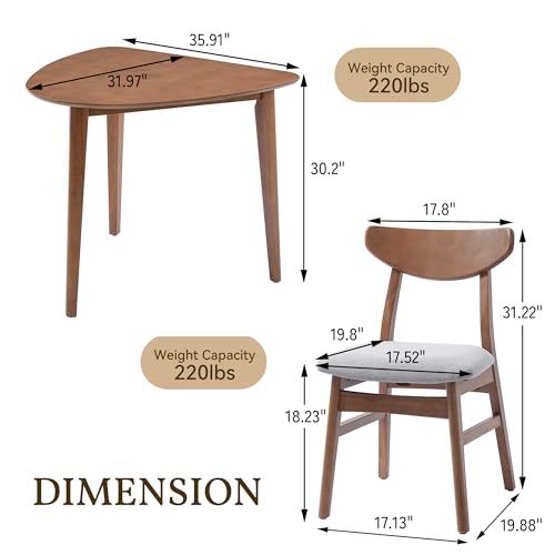 Image of Merax 3-Piece Modern Dining Set, Triangular Side Table & 2 Curved Wood Chairs, Minimalist Space-Saver for Small Living Room, Kitchen, Easy Assembly, Light Brown