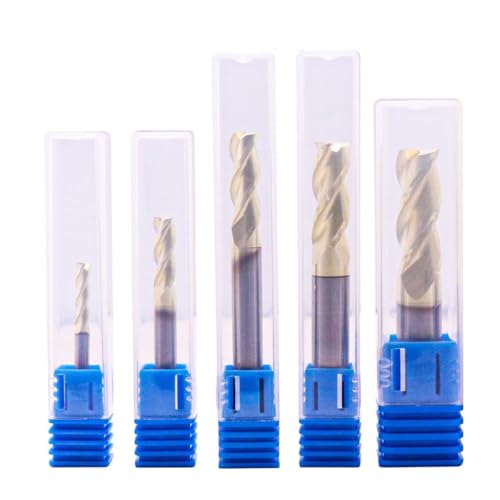 Image of BestParts High Performance 5Pcs Solid Carbide End Mills 1 /8 inch, 3 /16 inch, 1 /4 inch, 5 /16 inch, 3 /8 inch Set for Aluminum - ZRN Coated, 3 Flute, 37 Degree Helix, HRC55, End Mill Bit Set, CNC Router Bit, Square End
