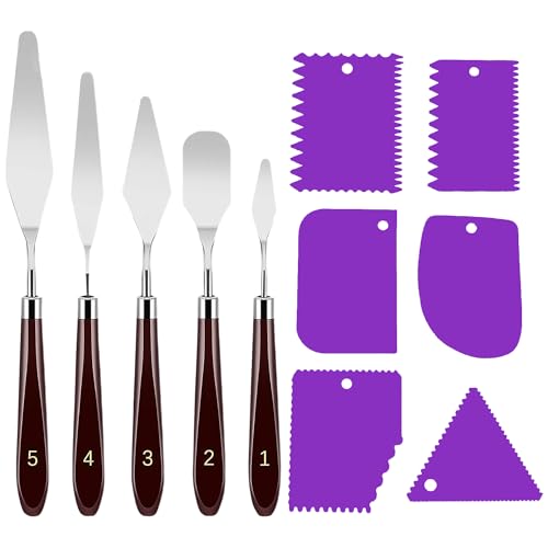 Esteopt - Palette Knife Set 5 Pieces Stainless Steel Palette Knife Set Painting Accessories Art Supplies for Oil Acrylic Painting (Purple)