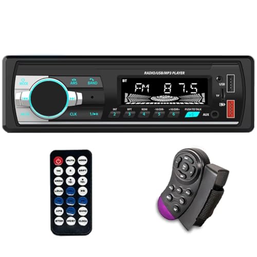 Aototeck Single DIN Car Stereo Bluetooth Hands-Free, 12V-24V Car Radio with TF/Dual USB/AUX Port, 1 Din Car Audio FM Radio with Colors Lighting, Digital MP3 Player with Steering Wheel Remote Control
