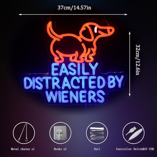 Image of Easily Distracted Neon Sign, Wiener Dog Neon Light, Dachshund Led Signs, Dachshund Decor for Home Decor,Game Room Wall Art Decor,Gift For Dog Lover, Christmas Birthday Gifts