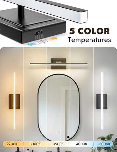 Image of NIORSUN 24 Inch Modern Bathroom Light Fixture, 14W 5CCT Dimmable LED Black Bathroom Vanity Lights Over Mirror, Vanity Lights for Bathrooms Restroom Mirror- ETL Certified