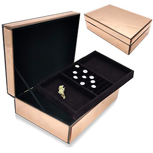 Meetart 9.5x6.6x3 inch Rose Gold Color Glass Mirrored Jewelry Organizer Removable Two-Layers Storage Organizer Jewelry Holder High-end Luxury Big Mirror Box. 9.5x6.6x3 inch
