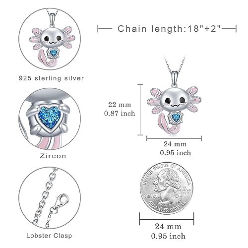 Image of Axolotl Necklace 925 Sterling Silver Axolotl Pendant Cute Animal Jewelry Gift for Women