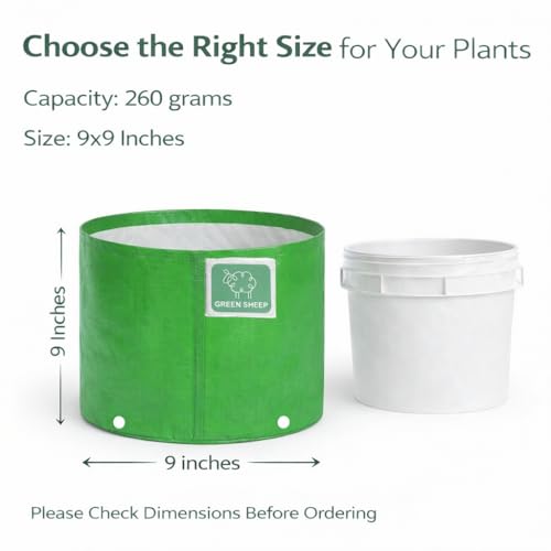 Image of GREENSHEEP HDPE Grow Bag Heavy Duty 260 GSM Round Plants Flower Growing Bags Floor Standing Mount Type for Home Garden Balcony Terrace Kitchen Nursery (Green, 9x9 inch, Pack of 2)