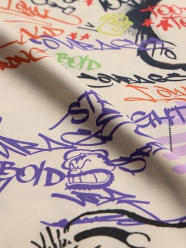 Image of The Souled Store Official Popeye: Graffiti Men and Boys Short Sleeves Collared Neck Button Front Multicolor All Over Printed Rayon Holiday Shirts