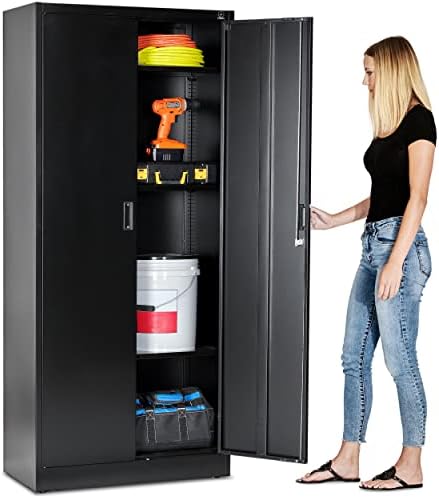 Fedmax Storage Cabinet 71 Inch, Steel Utility Cupboard with Lock & Adjustable Shelves for Garage, Office, Classroom and Kitchen  Black