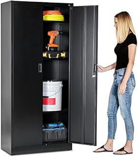Fedmax Storage Cabinet 71 Inch, Steel Utility Cupboard with Lock & Adjustable Shelves for Garage, Office, Classroom and Kitchen  Black
