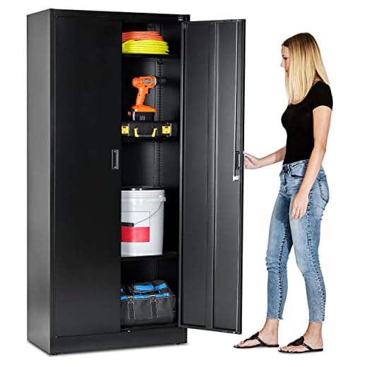 Fedmax Heavy Duty Metal Garage Storage Cabinet - 71-inch Tall Large Steel Utility Locker with Adjustable Shelves & Locking Doors - Garage Cabinets for Tool Storage and Ammo Locker - Black