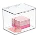 mDesign Small Plastic Home Office Storage Organizer Box Containers w/Hinged Lid for Desktops - Holds Pens, Pencils, Sticky Notes, Highlighters, Staples, Supplies - Lumiere Collection - 2 Pack - Clear