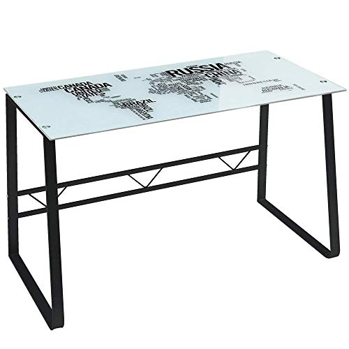 BAKAJI Scrivania Tavolo Lavoro Porta Pc Computer in Vetro Opaco con Struttura in Acciaio Inox Nero Arredamento Casa Ufficio Cameretta Dimensione 120 x 60 x 75 cm (Design 1)