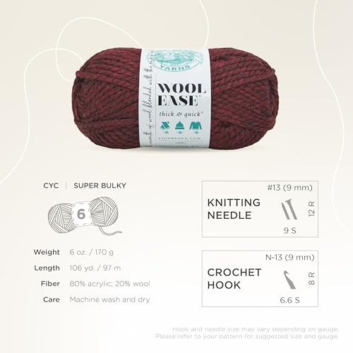 Image of Lion Brand Yarn Wool-Ease Thick & Quick Yarn, Soft and Bulky Yarn for Knitting, Crocheting, and Crafting, 3 Pack, Claret | Super Bulky Wool Acrylic Blend Fiber for Soft Hats, Sweaters, Chunky Blankets, Yarn for Crochet, Knitting, Crafts, Weaving