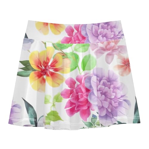 Joisal Watercolor Flowers Pastel Pink Athletic Shorts Girls Skorts Tennis Skirts Kids Breathable School Skirt 3t