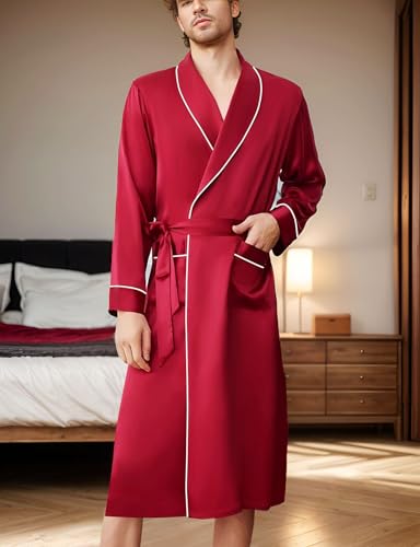 Lonxu Mens Silk Satin Bathrobe Robe Nightgown_Big and Tall S~3XL Plus2