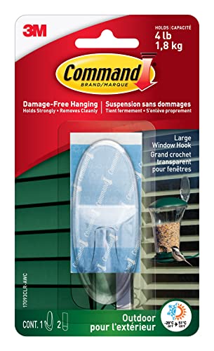 Command Outdoor Large Clear Window Hook, Clear, 1 Hook 2 Large Outdoor Strips
