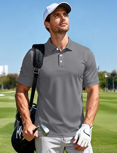 Image of MAGCOMSEN Men's Polo Shirts 3 Buttons Casual Work T Shirts Quick Dry Short Sleeve Golf Shirt Pique Jersey Outdoor Performance