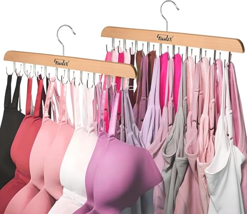 OTANIX 2 Pack Tank Top Hangers Space Saving, Bra Hangers for Closet Organizer, Bra Organizer for Closet, Space Saving Organizers and Storage for Dorm & Apartment for Tankto (Wooden)