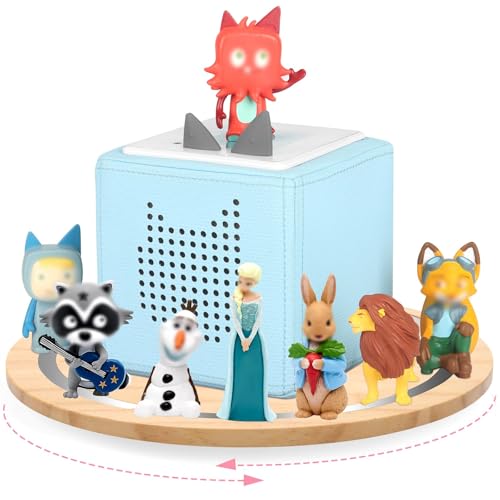 RZYLKA 360° Round Turntable for Tonies Box 1/2 Organizer Storage Shelf, Magnetic Stand Holder for Toniebox Player Tonies Figures, Display Collection 10~15 Tonie Box Characters (Natura)