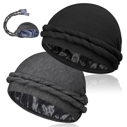 Image of MLTUAGE 2 Pcs Upgraded Satin Lined Turban Silky Head Wraps for Men, Mens Turban Head Scarf for Hair