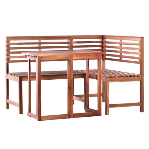 vidaXL Madera Maciza Acacia Mesa y Banco de Esquina de Balcón Muebles Terraza