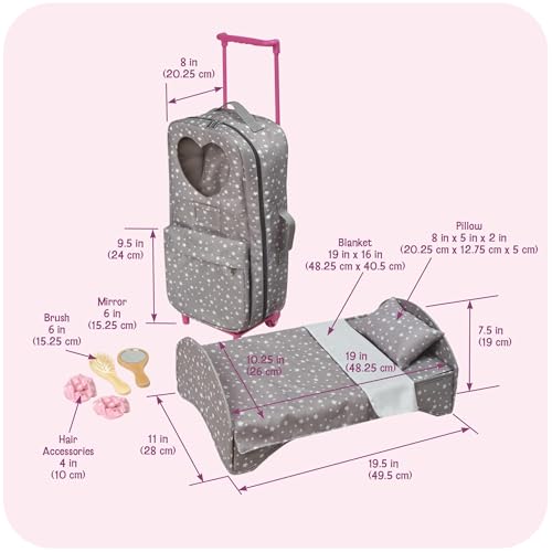 Badger Basket Travel and Tour Trolley Carrier Set for 18-Inch Dolls with Folding Bed and Accessories – Gray Stars by Badger Basket - Image 4