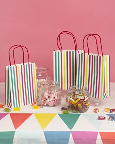 Talking Tables Pack of 8 Stripy Paper Party Gift Bags with Strong Handles for Sweets, Partybag Filllers Kids Birthday, Baby Shower, Wedding for Girls or Boys, Multi Stripe