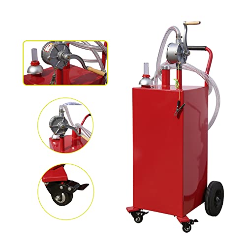 Partsflow 32 Gallon Gas Caddy Fuel Tank Gasoline Container Diesel Portable Gas Tank W/Pump Rolling & Solid Rubber Wheels For Boat,Atv,Motorcycle,Utv,Car & Cover Waterproof;Sun Sand Prevention #TOP7