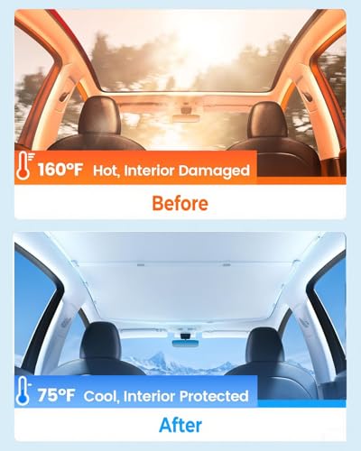 Image of Roof Sunshades for Tesla Model Y Juniper 2025 Glass Roof Sunshade Accessories，No Sag Foldable Retractable Sunroof Heat Insulation Cover Top Window Uv Sun Blocking Heat for Model Y Sun Shade