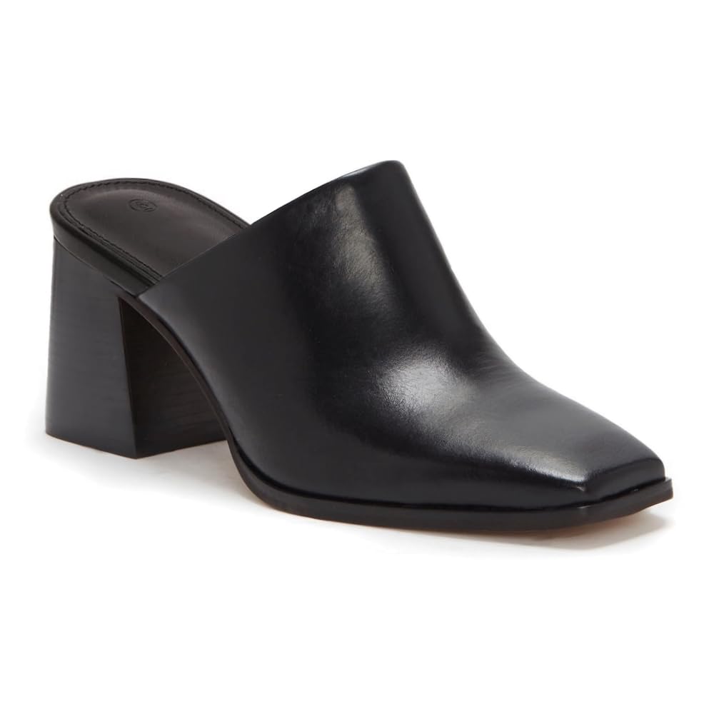 Trish Lucia Womens Chunky Stacked Heel Mules Closed Square Toe Heeled Slip on Clogs Casual Backless Loafers Shoes