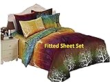 Swanson Beddings Rainbow Tree 100% Microfiber Fitted Sheet Set : Fitted Sheet and Two Matching Pillowcases (Queen)