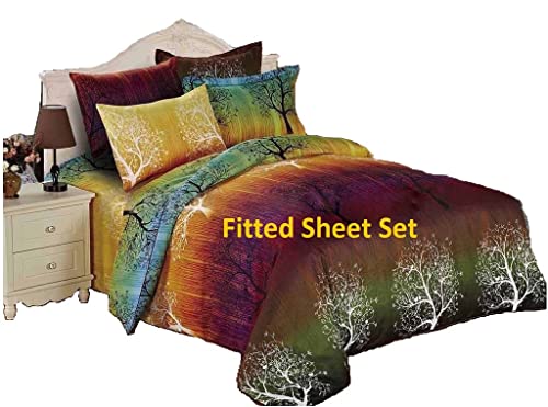 Swanson Beddings Rainbow Tree 100% Microfiber Fitted Sheet Set : Fitted Sheet and Two Matching Pillowcases (Queen)