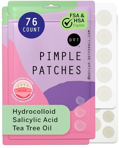 Dot Pimple & Zit Patches for Face – All-Natural Custom Triple-Action Formula Absorbs, Clears & Brightens Acne Spots with Hydrocolloid, Vitamin C, Tea Tree Oil & Salicylic Acid (8, 10, 12 mm, 76 ct)
