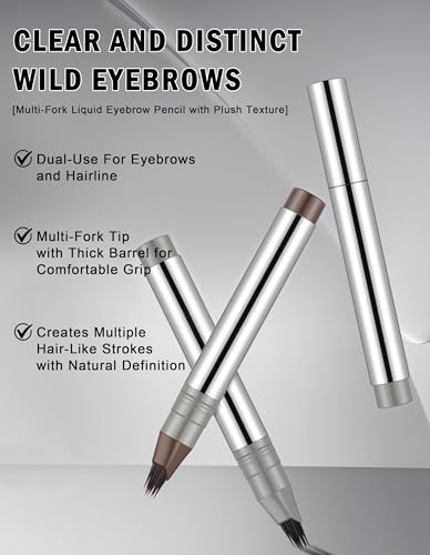 Erinde Lápiz de cejas negro microblading, de larga duración, resistente al agua y a las manchas, cejas naturales y definidas, con aplicador microramificado #01 - imagen 3