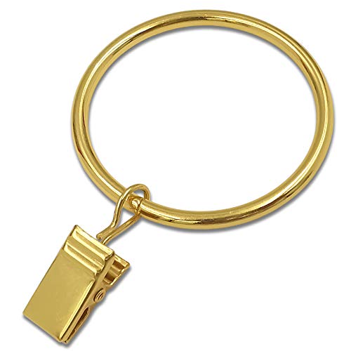 WeeksEight 20 Pack Gold Curtain Rings with Clips, Curtain Hooks Hangers Clip Rings for Hanging Drapes Bows Hat, Drapery Rings 1.77 in I D, Fits up to 1.5 in Diameter Curtain Rod.