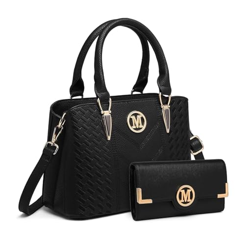Miss Lulu Petit Sac à Main Femme avec portefeuille, Ensemble de 2 Sacs à Porté Épaule en Simili Cuir avec Texture de Litchi, Sacs Bandoulière, Sac Besace avec Logo M