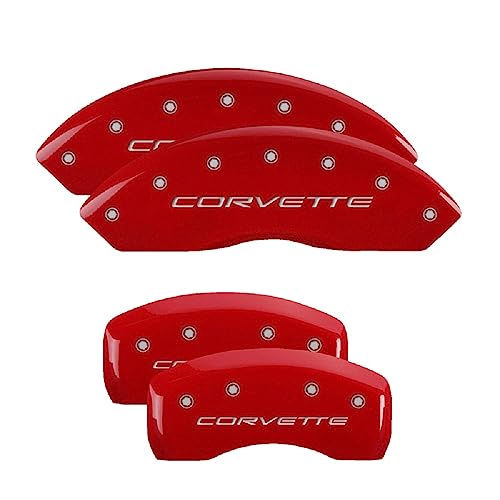 Image of MGP Brake Caliper Covers Compatible with 1997-2004 Chevy Corvette C5 | Requires 17 inch+ Wheels, Red Powder-Coated Aluminum, 4 PCS Front and Rear, Corvette C5 Engraving