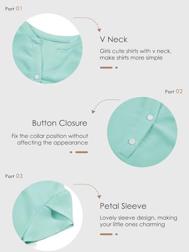 Image of Haloumoning Girls Petal Short Sleeve T Shirts V-Neck Tops | Summer, Casual Tops, Solid Color, Button Up Dress Shirt, 5-14 Years