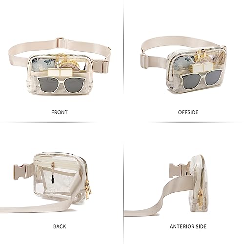 Image of Clear Fanny Pack Belt Bag Stadium Approved for Women Men with Adjustable Strap Water-resistant Waist bag Clear Purse for Travel Workout Running Hiking(Beige)