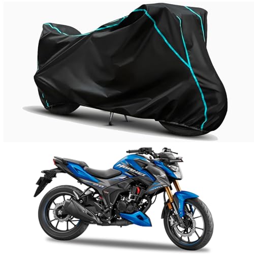 Image of Waterproof Bike Body Cover Compatible for | Honda Hornet 2.0 | Taffeta Fabric, Sky Piping Design, Bottom Elastic Fit | Dustproof, Sun UV & Rain Protection for All Weather.