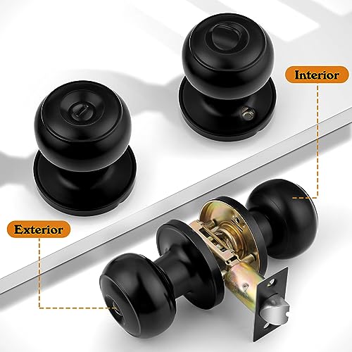 Probrico Matte Black Privacy Door Knobs For Bedroom Bathroom, Stainless Steel Keyless Interior Door Handles Bath/Bed Lockset thumb #4