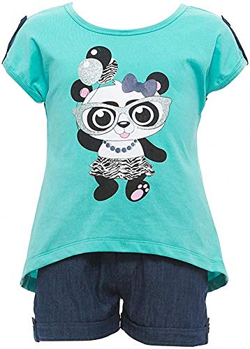 Image of ToBeInStyle Girl's Two Piece Summer Set Cute Tee Top and Matching Shorts Adorable Outfit