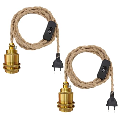 Douille de Lampe E27 Vintage avec Câble et Interrupteur,Suspendue Lustre Corde de Chanvre, DIY Suspension Luminaire Lampe Créative Lumière Pendante...